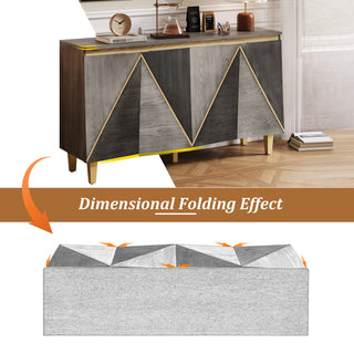 Sunvega 60 Inch Retro Buffet Cabinet with Dimensional Effect Doors and Adjustable Shelves