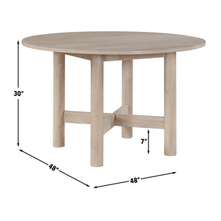 Sunvega Light Brown Round Dining Table with Washed Oak Finish and Adjustable Levelers
