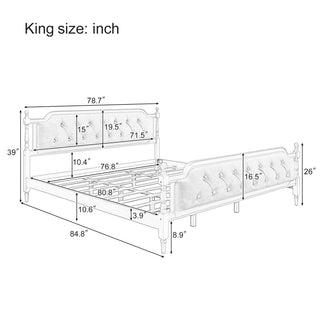 Sunvega French Provincial Style Solid Wood Bed Frame with Tufted Headboard