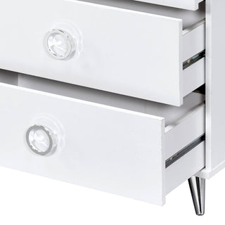 Sunvega Modern White Dresser with Six Spacious Storage Drawers and Chrome Legs