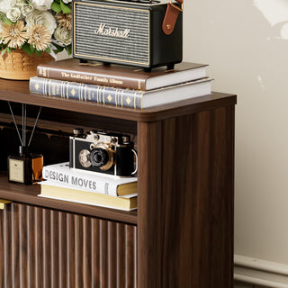 Sunvega Tall Modern Minimalist Shoe Cabinet with Two Flip Drawers and Wave-Patterned Panel
