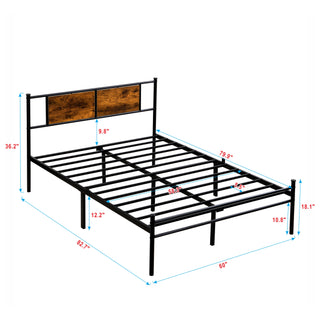 Sunvega King Size Metal Bedframe with Wood Panel Headboard and Under Storage