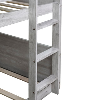Sunvega Twin Over Twin Bunk Bed with Vintage Panelled Headboard and Safety Guardrails