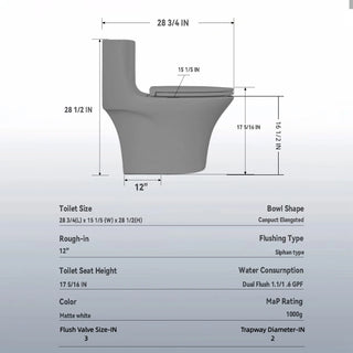 Sunvega Light Grey Elongated One-Piece Toilet with Dual Flush and Soft Closing Seat