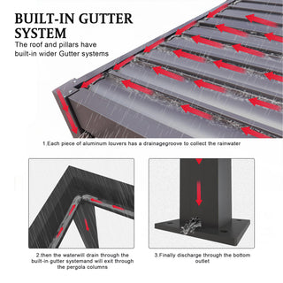 Sunvega 10x19ft Aluminum Louver Pergola with Adjustable Roof and Windproof Design