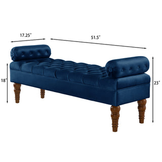 Sunvega Upholstered Tufted Velvet Bench with Wooden Legs for Bedroom or Living Room