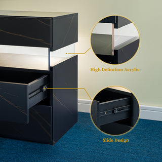Sunvega LED Nightstand with Acrylic Board and RGB Lights 3 Drawer Bedside Table