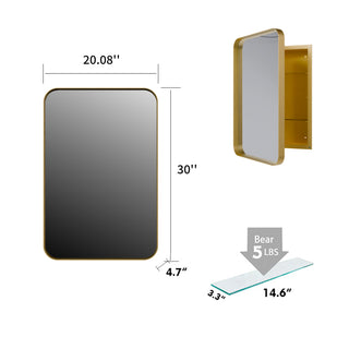 Sunvega Modern White Metal Framed Recessed Medicine Cabinet with Mirror and Storage