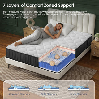 Sunvega King Size Cooling Gel Memory Foam Hybrid Mattress with Pocket Springs for Medium Firmness