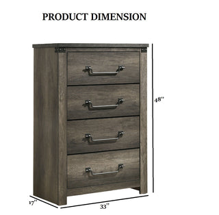 Sunvega Antique Brass Drop Handles Rustic Gray Chest with Four English Dovetail Drawers