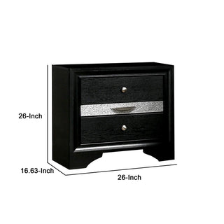 Sunvega Black Nightstand with Silver Trim Accent and Jewelry Drawer
