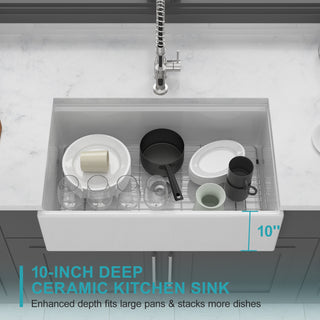Sunvega 33 Inch White Porcelain Ceramic Farmhouse Kitchen Sink Workstation with Reversible Apron