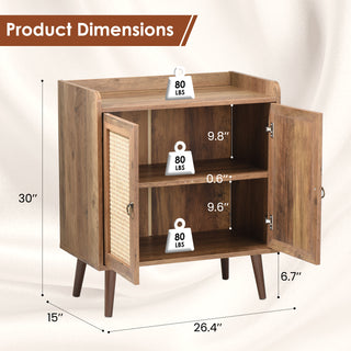 Sunvega Medieval Style Buffet Cabinet with Rattan Doors and Baffle Strip Design