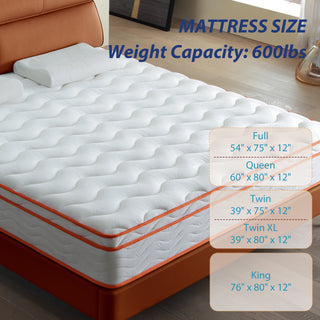 Sunvega 12 Inch Hybrid Memory Foam and Pocket Spring Mattress with Medium Firm Support