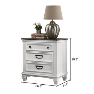 Sunvega Weathered White and Gray Modern Farmhouse Nightstand with 3 Spacious Drawers