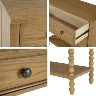 Sunvega Solid Wood 2 Drawer Accent Chest with Turned Legs in Camel Oak Finish