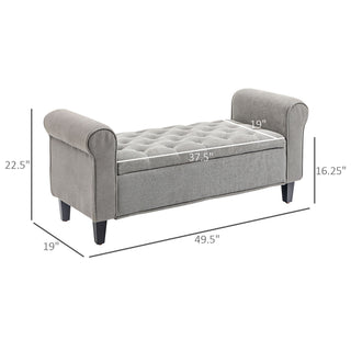 Sunvega Upholstered Tufted Storage Ottoman Bench with Rolled Arms for Bedroom