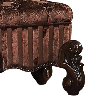 Sunvega Brown and Cherry Oak Vanity Stool with Nailhead Trim and Button Tufted Seat