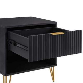 Sunvega Modern Glam Nightstand with Gold Metal Legs and Textured Drawer
