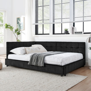 Full Size Upholstered Tufted  Bed Frame, Sofa Bed Frame with Comfortable Backrest and Armrests, Full Size Bed for Bedroom, Living Room,Velvet, Black(80.5''*59''*30.5'')