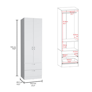 Sunvega 76 Inch High Armoire Wardrobe Closet with Double Doors and 2 Drawers
