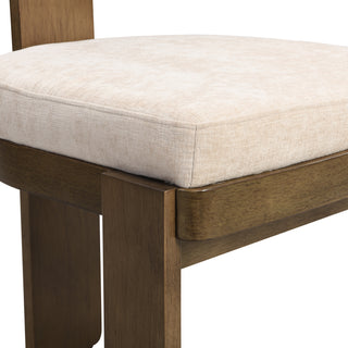 Sunvega Modern Upholstered Dining Chairs Set of 2 with Beige Chenille Fabric and Light Brown Wood Legs