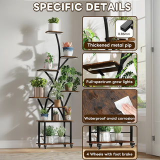 Sunvega 9 Tiered 63 Inch Tall Indoor Plant Stand with Grow Light for Multiple Plants