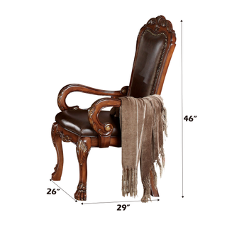 Sunvega Brown and Cherry Oak Arm Chair with Nailhead Trim and Wooden Claw Leg