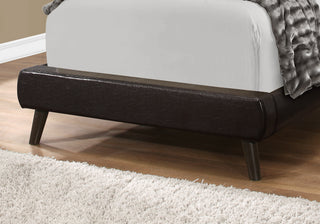 Sunvega Upholstered Twin Size Bed with Brown Leather Look Headboard and Wood Legs