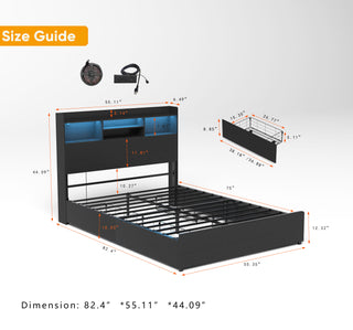 Sunvega Queen Storage Bed Frame with Headboard Charging Station and 4 Drawers