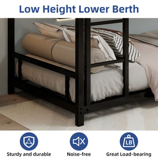 Sunvega Sturdy Metal Twin over Twin Bunk Bed with Safety Guardrail and Noise Reduced