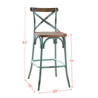 Sunvega Antique Turquoise Finish Metal Frame Vintage Style X-Shape Backrest Bar Chair