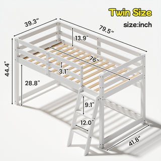 Sunvega Solid Wood Low Loft Bed with LED Lighting Converts to Twin Bunk Bed