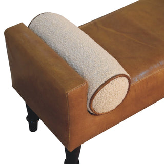 Sunvega Buffalo Leather Upholstered Bench with Plush Boucle Cushions and Solid Mango Wood