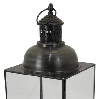 Sunvega Black Metal Lantern with Glass Panels and Square Base 20 Inch Tall
