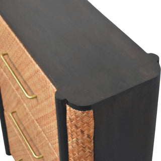 Sunvega Mocha-Finished Solid Mango Wood Chest with Handwoven Rattan Drawer