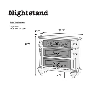 Sunvega Antique Walnut Nightstand with 2 Drawers and Unique Carving Design