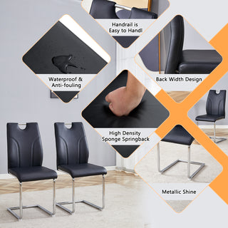Sunvega White PU Dining Chair Set with Silver Metal Legs and High Resilience Sponge Filling