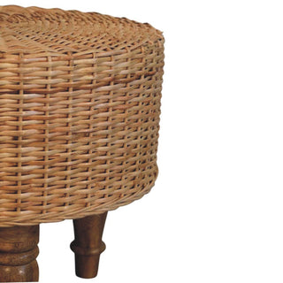 Sunvega Handcrafted Brown Solid Wood Regency Round Woven Stool