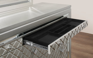 Sunvega Cross Glam Champagne Dresser with Mirror Accents and Spacious Drawers