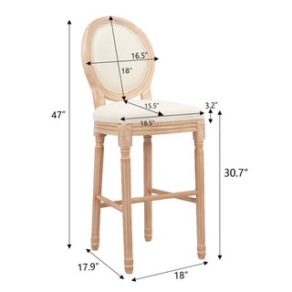 Sunvega French Country Upholstered Barstools with Burlap Fabric and Wooden Legs