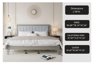 Sunvega Solid Wood King Bed with Upholstered Headboard in Grace Grey Finish