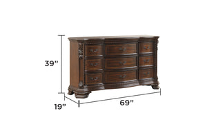 Sunvega Traditional Style 9-Drawer Wood Dresser with Metal Pulls in Dark Walnut
