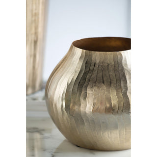 Sunvega Gold Aluminum Chisel Flower Vase with a Short Round Metallic Silhouette