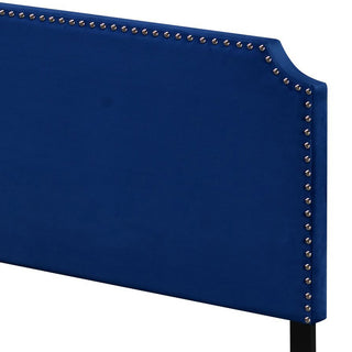 Sunvega Blue Velvet Queen Upholstered Bed with Nailhead Trim Accent