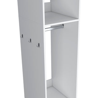 Sunvega White Armoire with Three Shelves Full-Length Mirror and Four Wheels