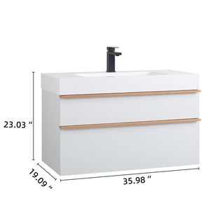 Sunvega White Wall Mounted Bathroom Vanity with Integrated Acrylic Sink and Soft-Close Drawers