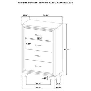 Sunvega Brown Oak Transitional Four-Drawer Chest with Metal Handles for Bedroom
