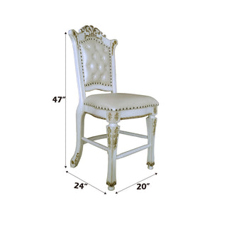 Sunvega Antique Pearl Finish PU Leather Side Chair with Floral Molding Wood Backrest