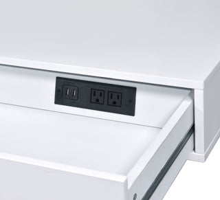 Sunvega Black High Gloss Writing Desk with USB Port and Two Storage Drawers